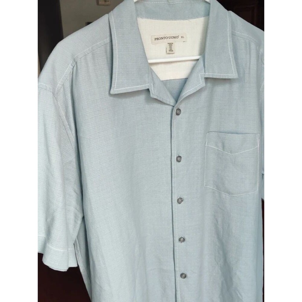 Pronto Uomo mens silk cotton shirt sleeve shirt light blue/gray XL